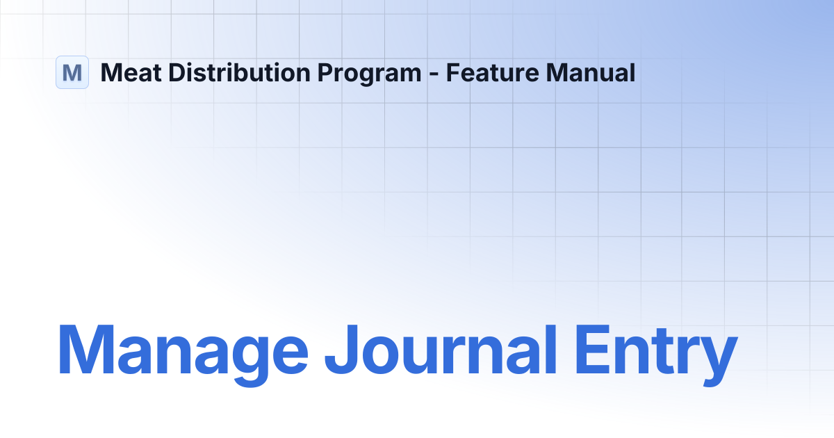 Manage Journal Entry | Meat Distribution Program